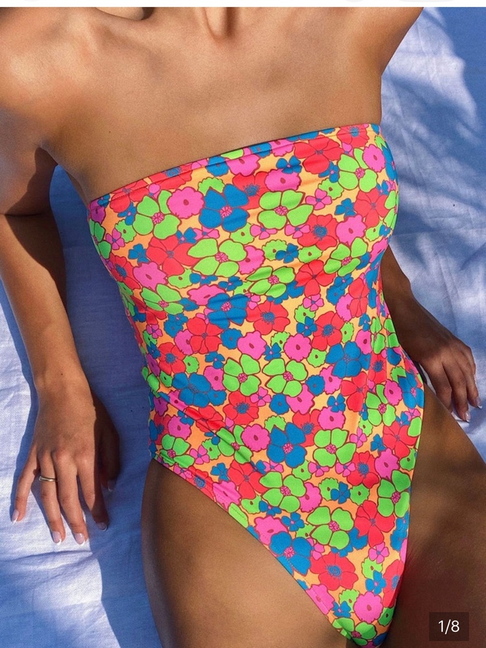 Frankie’s Bikinis Stella Strapless One Piece Swimsuit in multi color floral